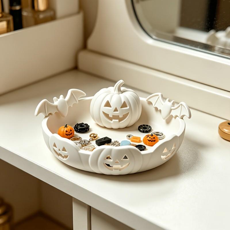 Halloween Pumpkin Bat Jewelry Tray, Gothic Pumpkin Lantern Design, Halloween Candy Bowl, Fall Decor Vanity Accessory, Halloween Gift, Plastic Storage Holder