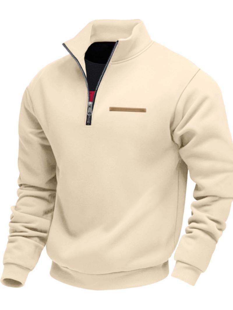Men's Half - Zip Pullover with Contrast Zipper & Pocket - Stand - Up Collar, Ribbed Trim, Athletic Fit. Designed for All Day Wear in Casual & Light Outdoor Settings, Suitable for Urban Commutes, Weekend Walks & Adventures. Half Zip Sweatshirts