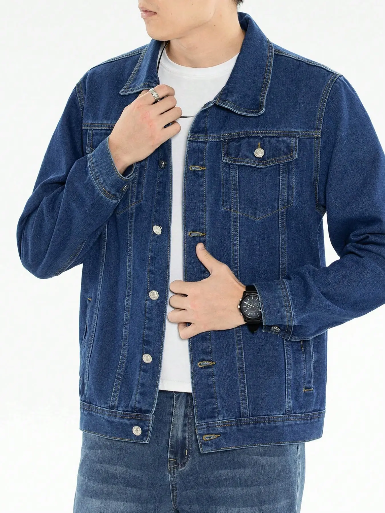 New Spring & Fall Men's Denim Jacket, Blue Workwear Jacket, Trendy Casual Outerwear, Versatile Street Style Top, Slim-Fitting Long Sleeve, Streetwear Outerwear
