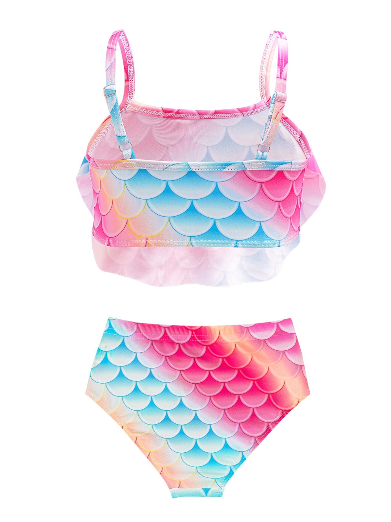 Girls Mermaid Tail Bikini Swimsuit Sets, Rainbow Beach Bathing Suit, 3 Piece Princess Performance Cosplay Costume Sets, Swimwear Sets