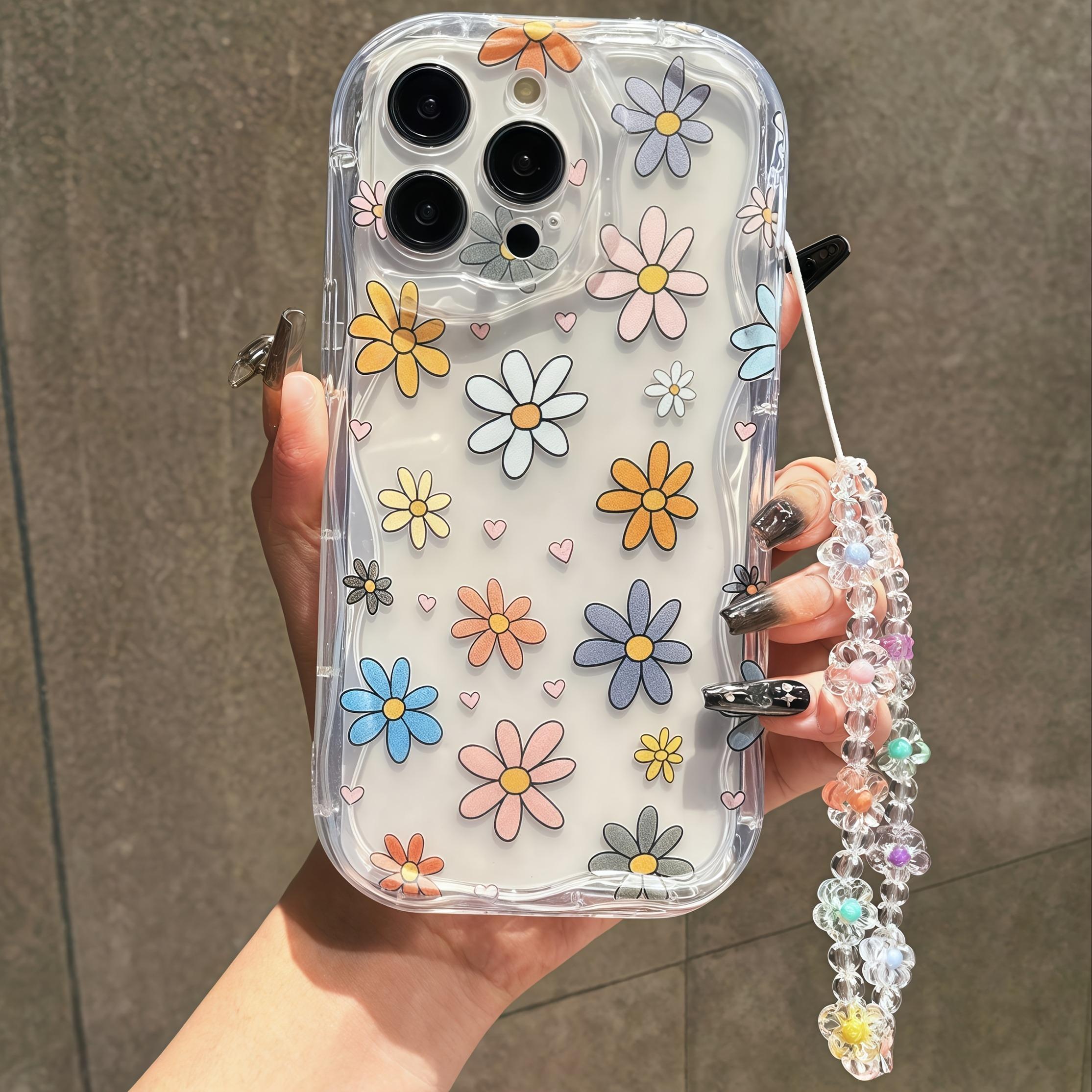 Transparent Shell With Chrysanthemum Pattern+Flower Fanging Chain Phone Case For Xiaomi 14T Redmi A3X A5 15 15C A4 A3 Redmi Note 9 Pro 9S Pro 6 5 Lite Back Cover