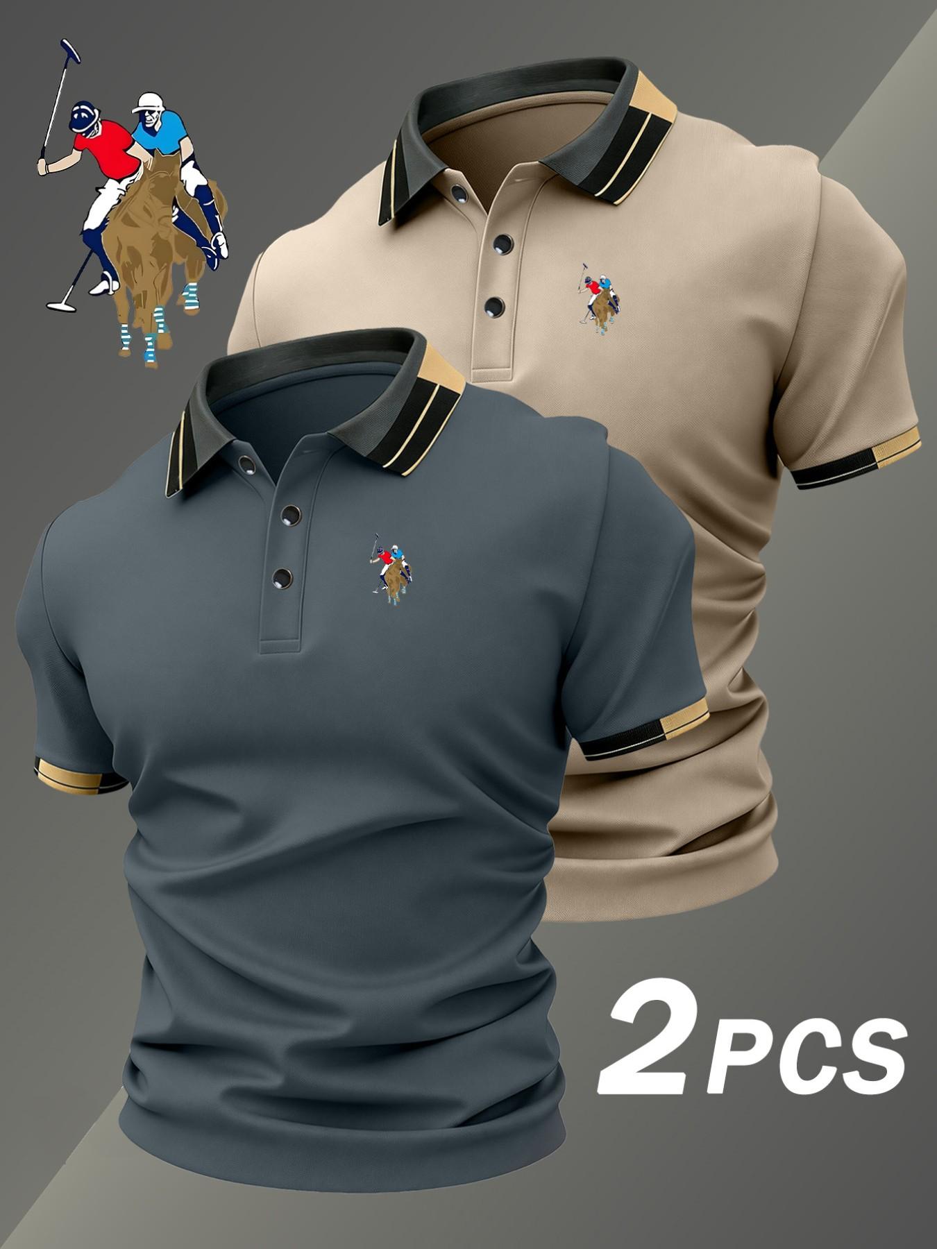 Two-Piece Hh4557 Paul Mccartney Knight Logo Print Men's Collared Shirt, Elastic Casual Breathable All-Season Comfortable High-End Polo
