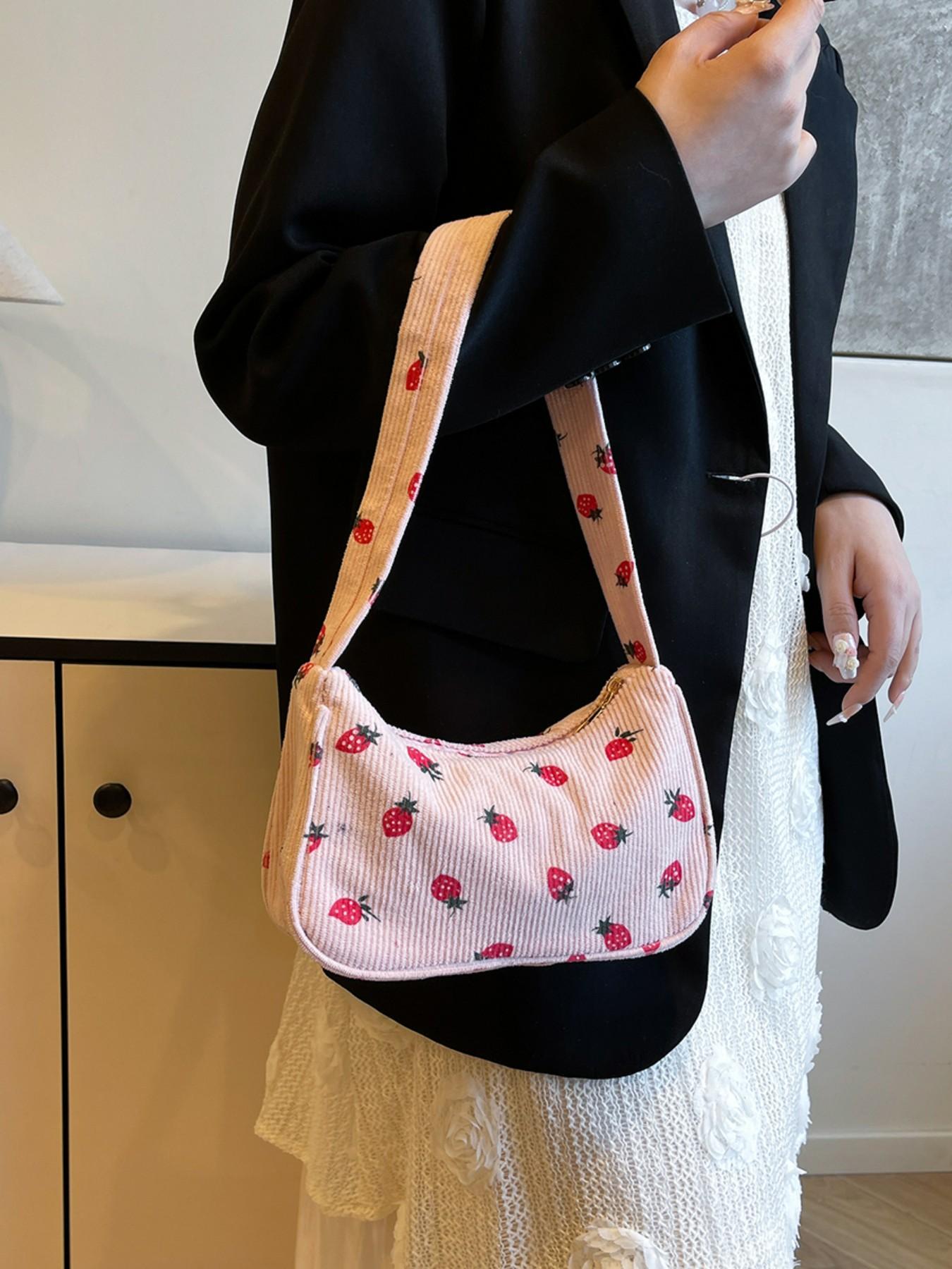 Fashionable Fruit Print Shoulder Bag, Large Capacity, Cute and Fresh Design, Versatile Plain Color Backpack, Perfect for Daily Use