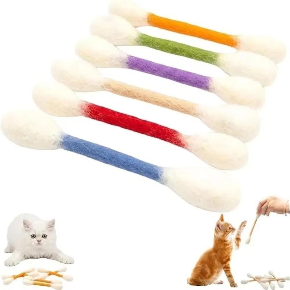 【Summervibes】6 Pack Giant Q-tip Shaped Cat Toys, Soft Felt Cotton Swab Teething Sticks, Durable Interactive Indoor Kitten Chew Toys, Anxiety Relief Boredom Relief Pet Accessories, Dental Cleaning Play Gifts for Daily Cat Entertainment