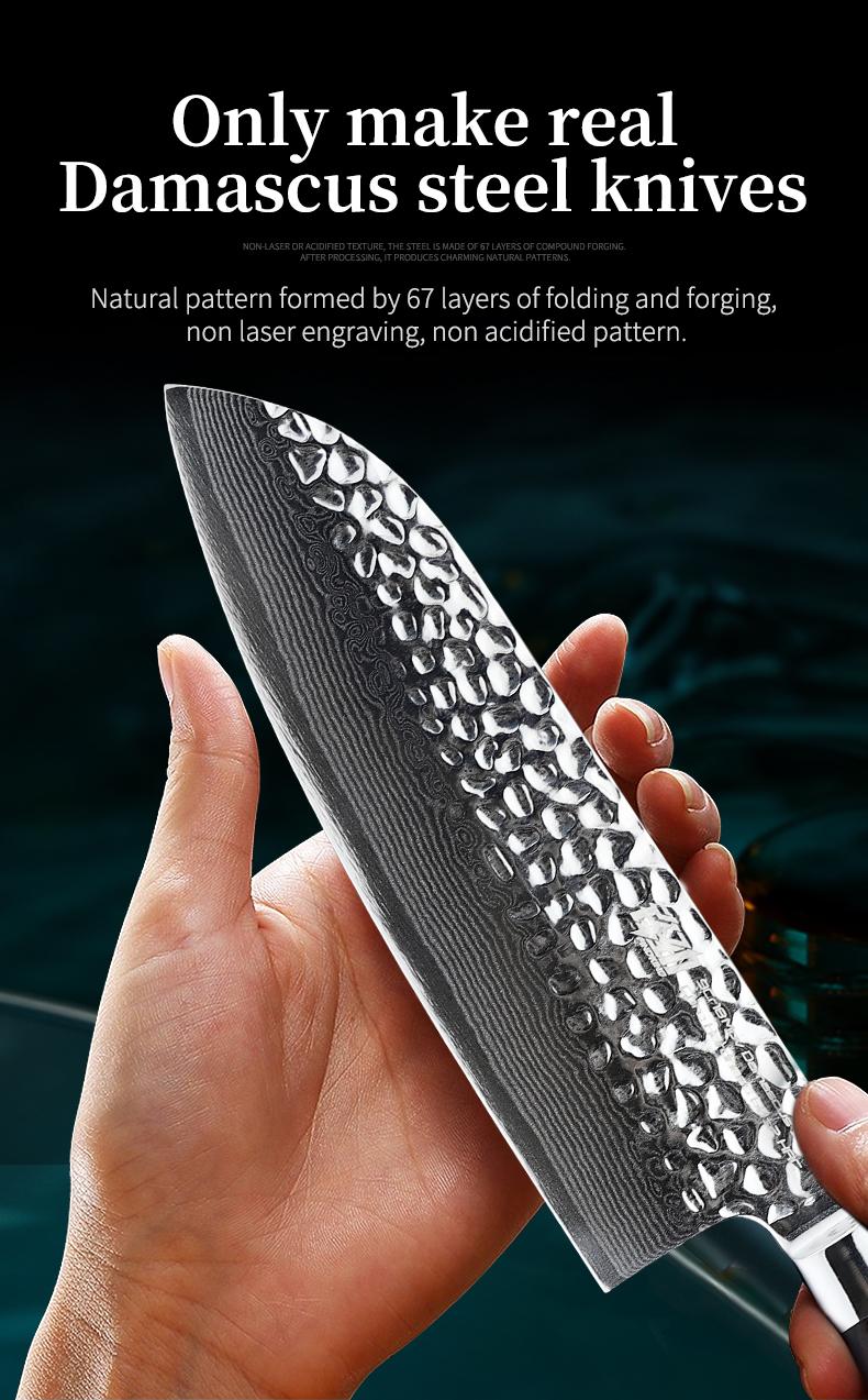 FINDKING 7 Inch Damascus Santoku Knife,Versatile Japanese-Inspired Chef Knife, Multifunctional Asian Culinary for Vegetable Preparation (Raven Series)
