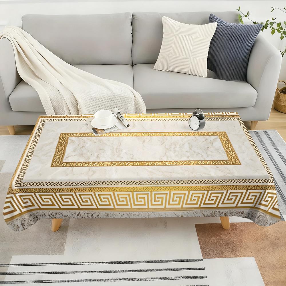 1PC square tablecloth, light luxury and minimalist geometric border pattern, paired with beige and gold, suitable for decoration in homes, restaurants, outdoor picnics and other occasions - Asian style dining table decoration, exquisite pattern design