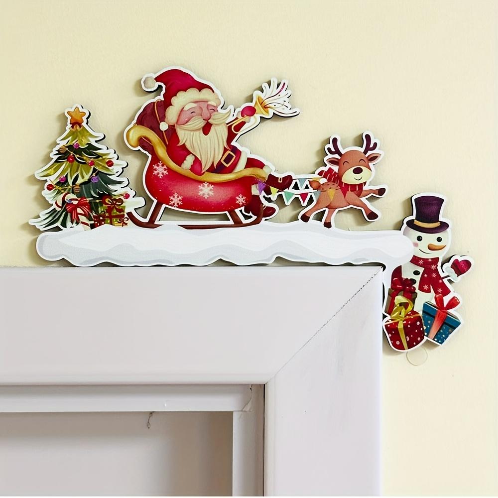 2D Flat Wooden Christmas Door Corner Decor Santa Claus Themed Hollow Hanging Sign Reusable Boho Holiday Ornament Seasonal Wall Window Decoration for Door Frame Wall Window Xmas Home Party Decor