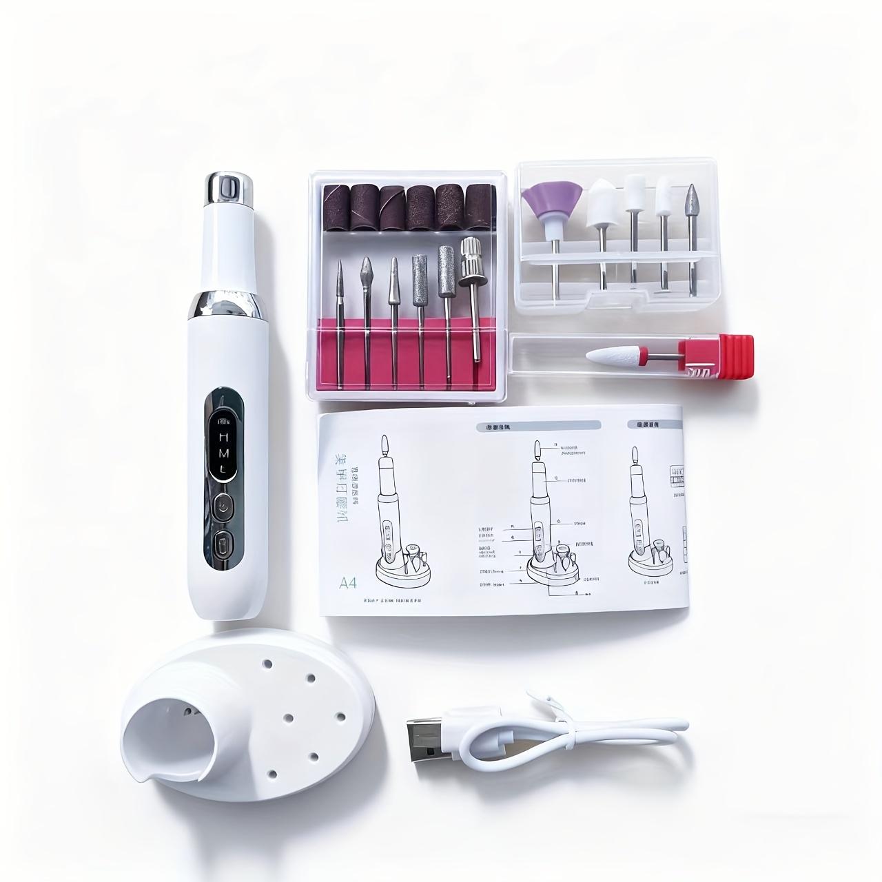 Silent Rechargeable Electric Nail Drill Kit, Wireless Charging, Professional Manicure & Pedicure Set, Includes 12 Bits, USB Cable