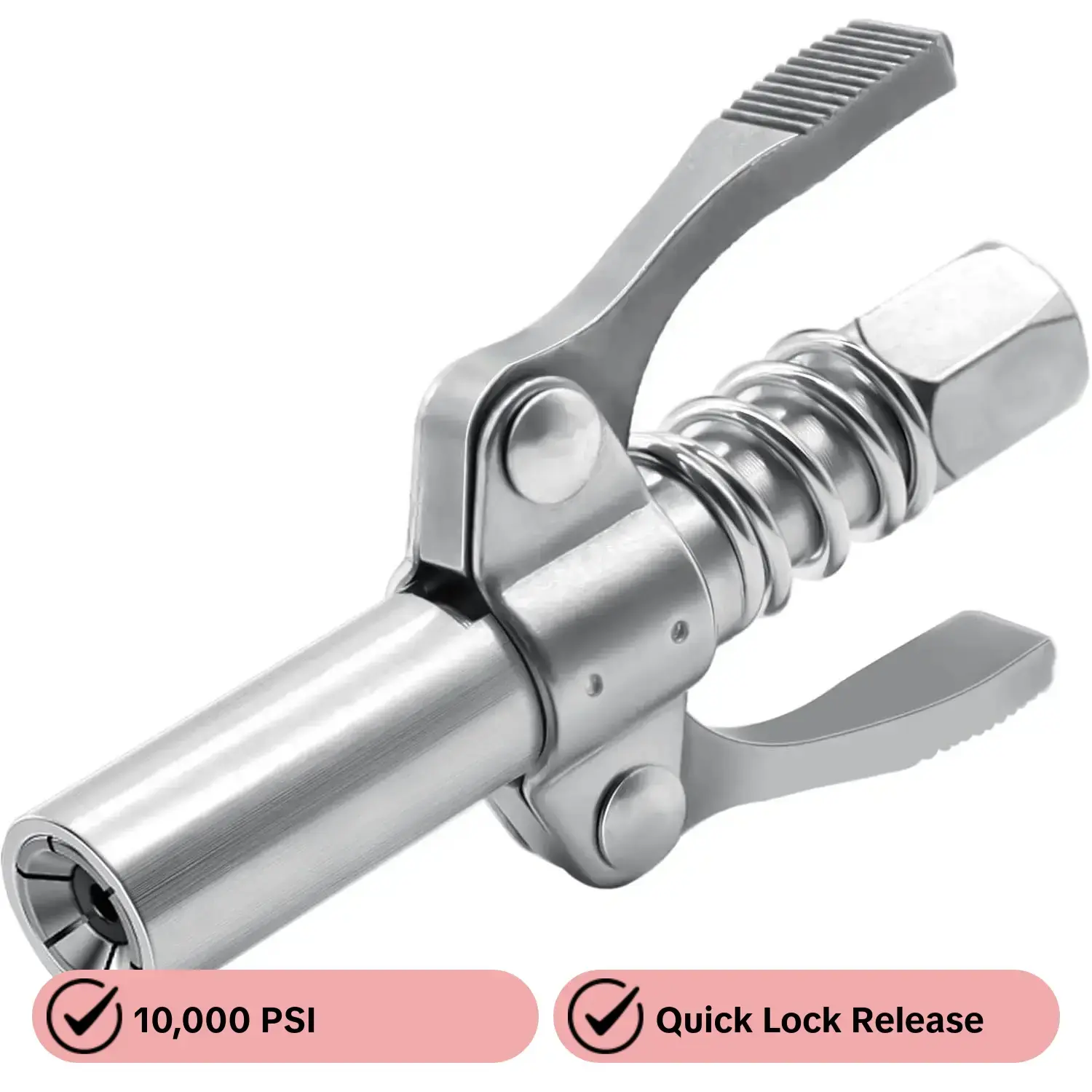 High-Pressure Grease Gun Coupler, Quick-Lock Release Design, 10,000 Psi Capacity, 6 Thickened Jaws, Fits 1/8" Npt Grease Guns, Automotive Repair Tools, Car Repair Tools