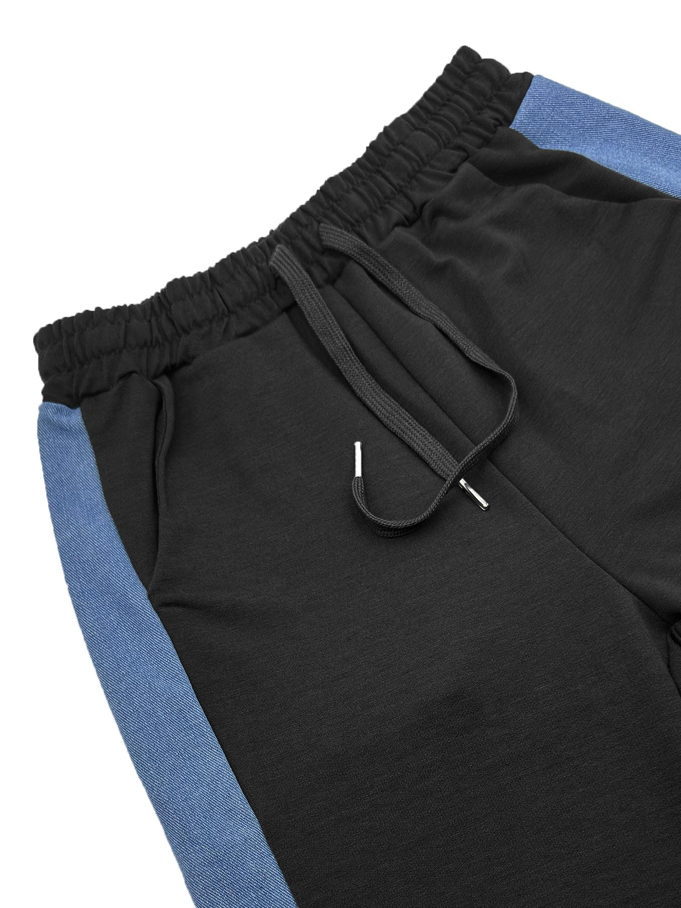 Personalized Patchwork Hoodie Set, Long Sleeve Short Top Set, Casual Party, Travel Pants Set, Fashionable Streetwear