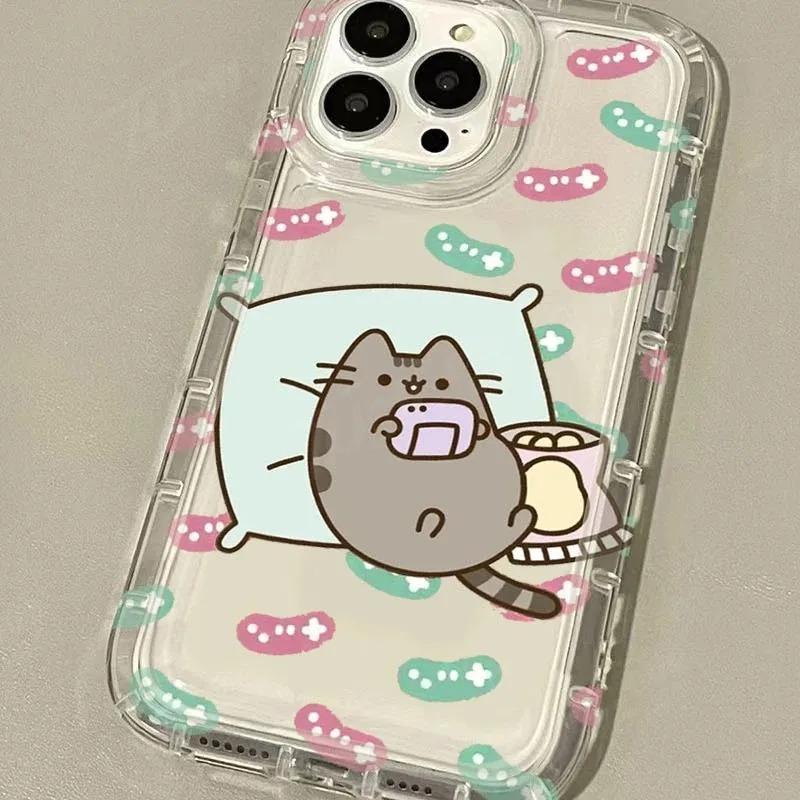 Rainbow Pusheen Cat Clear Protective Case Casing For iPhone 16 15 14 13 12 11 Pro Max XS X XR 8 7 Plus SE 2020 Cellphone Smartphone Shockproof Transparent Soft Cover Accessories