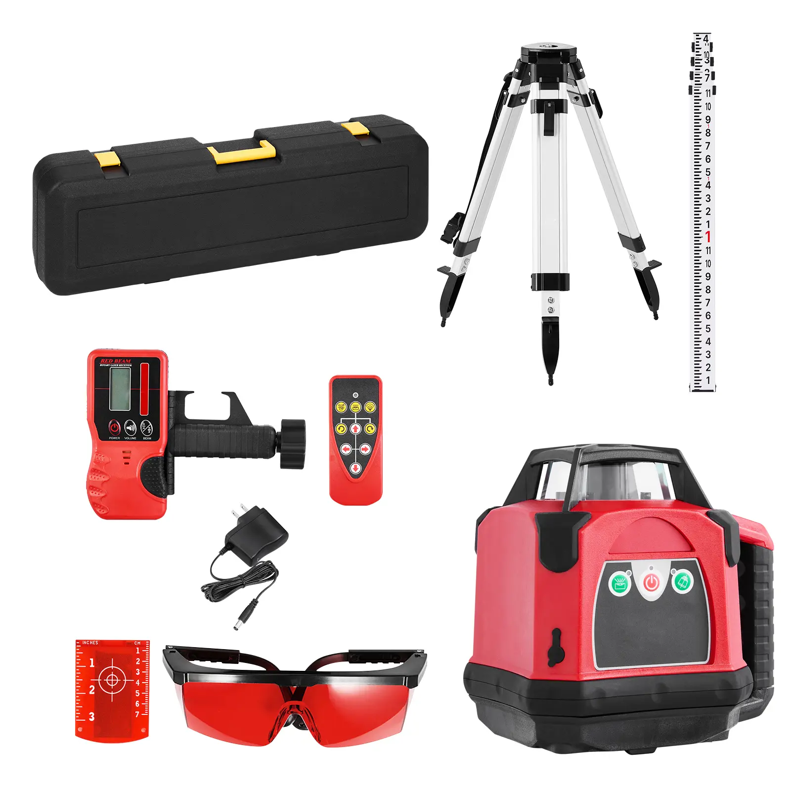 Rotary Laser Level Kit, 2650ft 360-Degree Self Leveling Red Horizontal Laser Transit, with Heavy-duty Tripod, Receiver, Remote Control, Toolcase, IP66 Waterproof, 0.06in/100ft for Construction