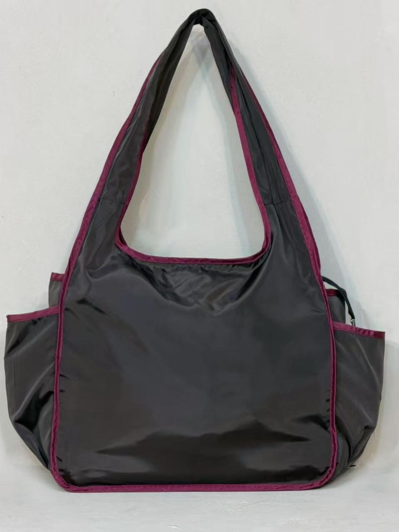 Foldable Nylon Tote Bag with Dual Pockets, Waterproof Soft Shoulder Bag for Women, Lightweight Shopping Bag, Large Capacity Daily Use, Multiple Colors Available