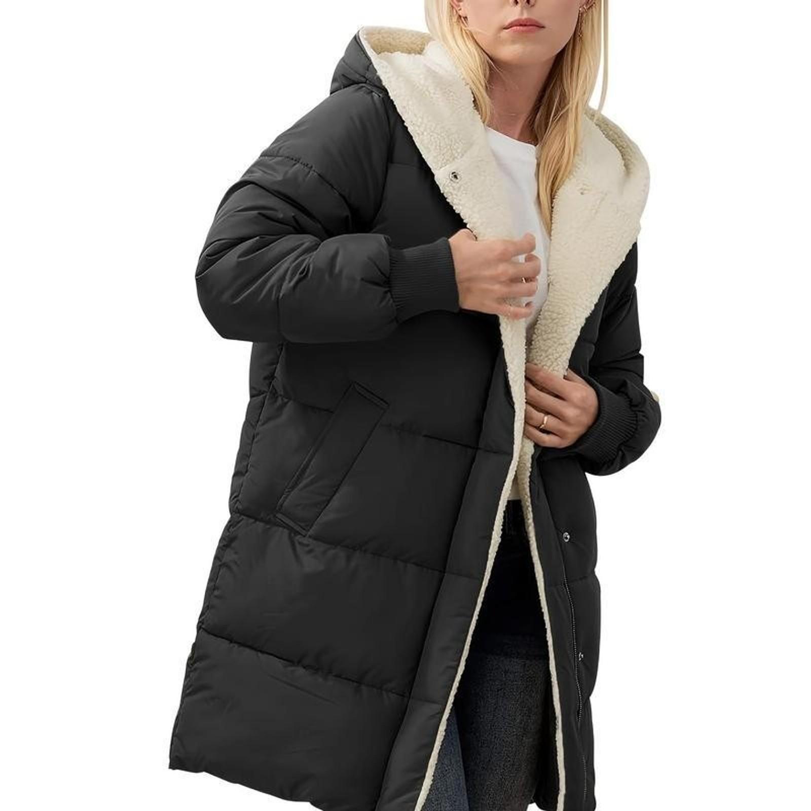 Womens Winter Warm Coats Shearling Lined Long Hooded Puffer Jacket Tops Womenswear