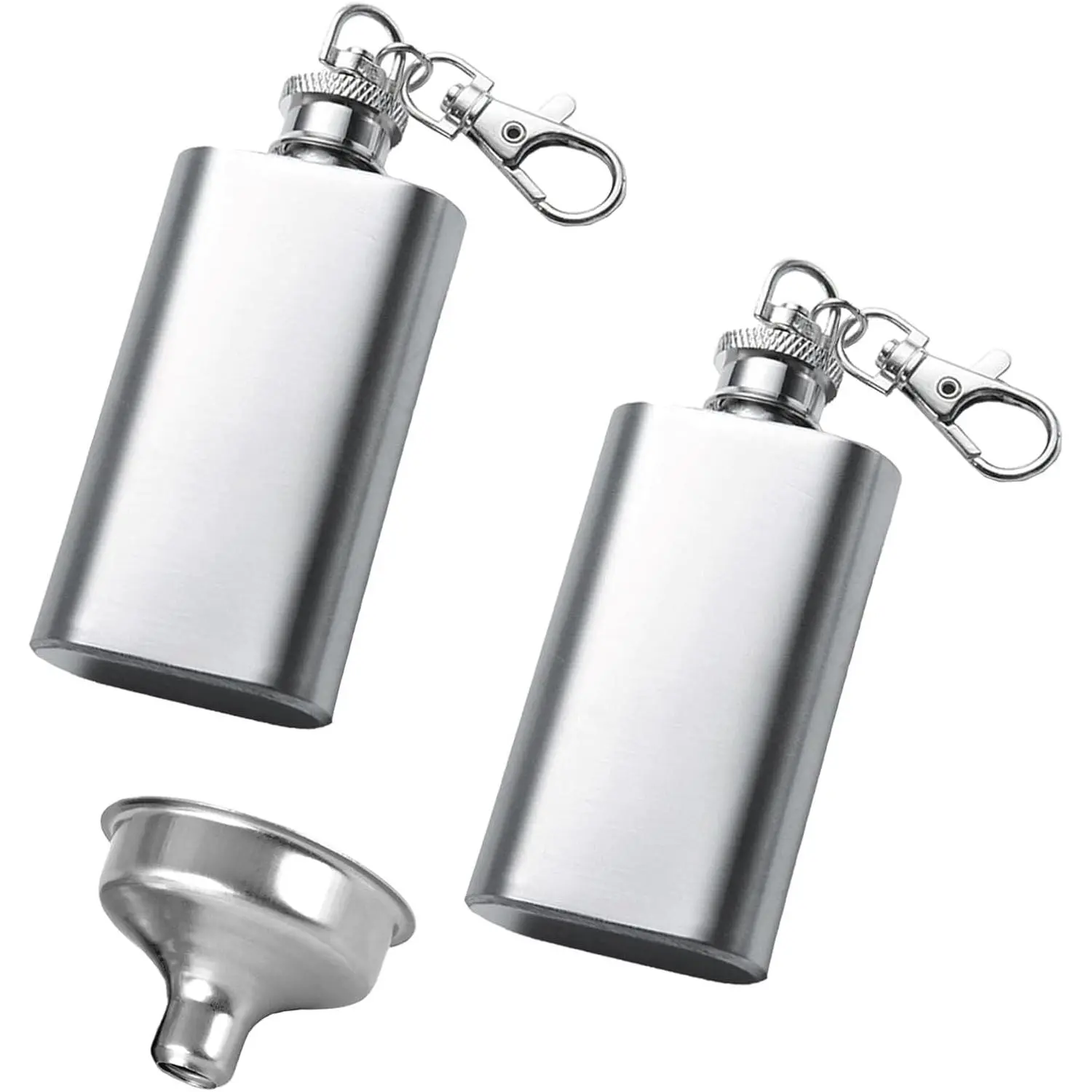 2PCS Stainless Steel Hip Flask Set, 2oz Hidden Pocket Flasks for Liquor, Multifunctional Mini Pocket Wine Bottle with Keychain, Small Portable Whiskey Bottle for Men