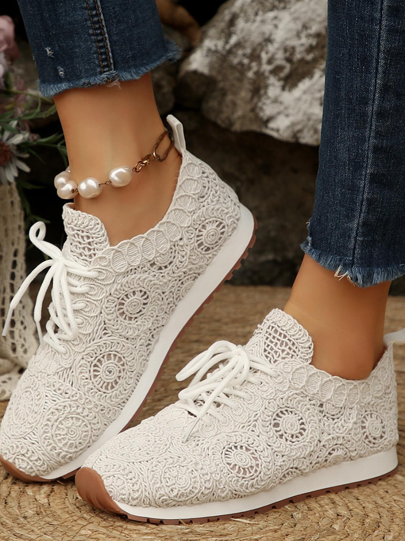 Women's Summer Crochet Sneakers, Casual Breathable Mesh Shoes, Handmade Hooked Knit Athletic Footwear, Latest Fashion Trend