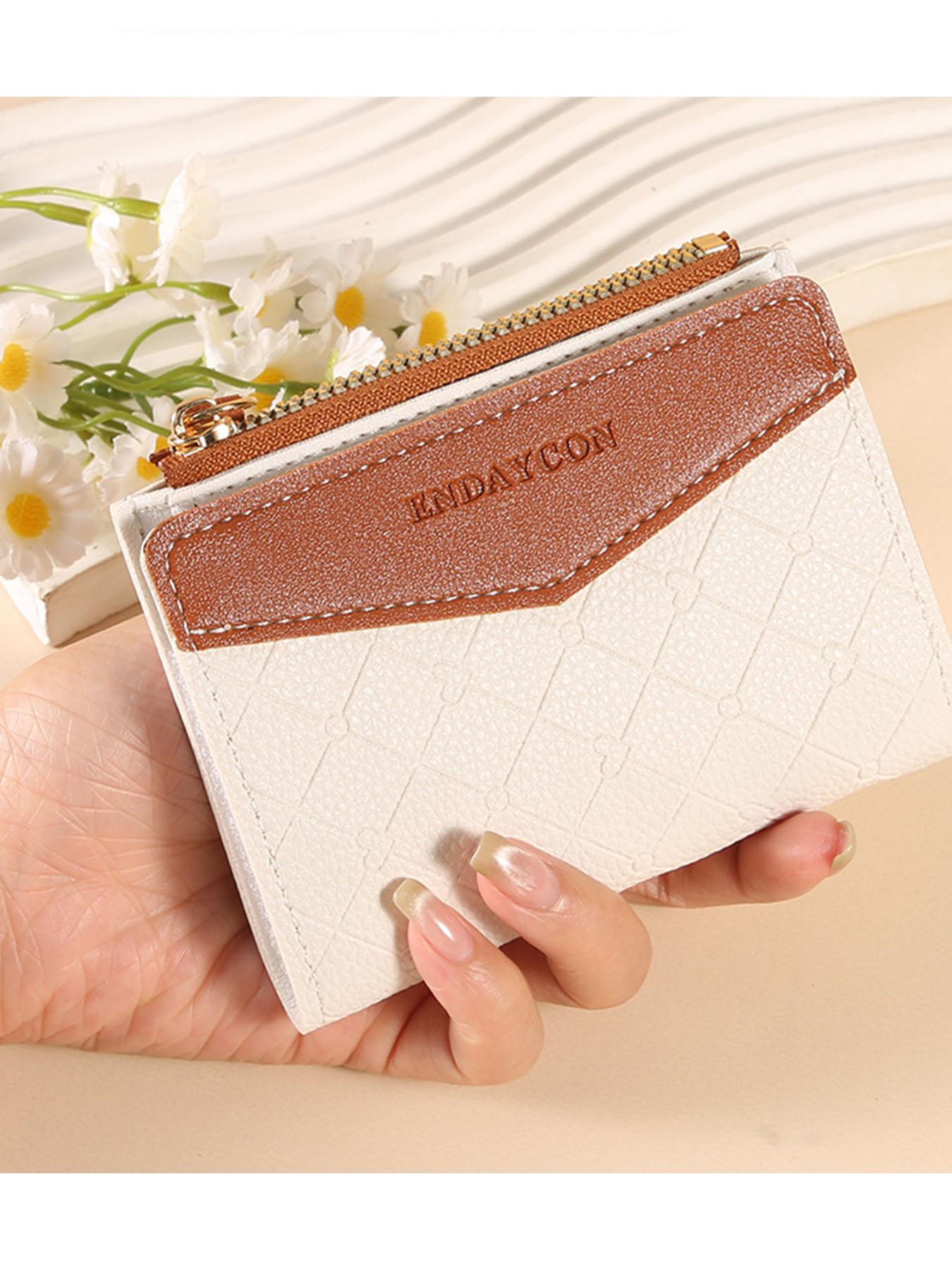 Women's two-tone quilted wallet, cute short bi-fold card holder with coin pocket, simple wallet