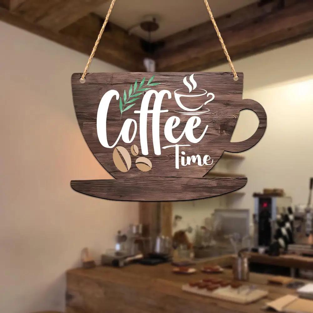 A 2D flat wooden coffee cup-shaped wall decoration, Aesthetic Wall Decor, a festival decoration for coffee shops, an outdoor party art decoration, suitable for various festivals.