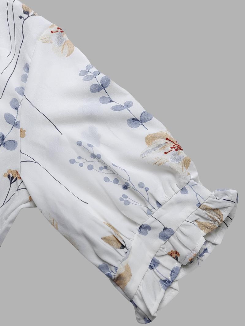 Women's Floral Print Shirt, Casual Short Sleeve Collar Top for Summer, Women's Clothing for Daily Wear