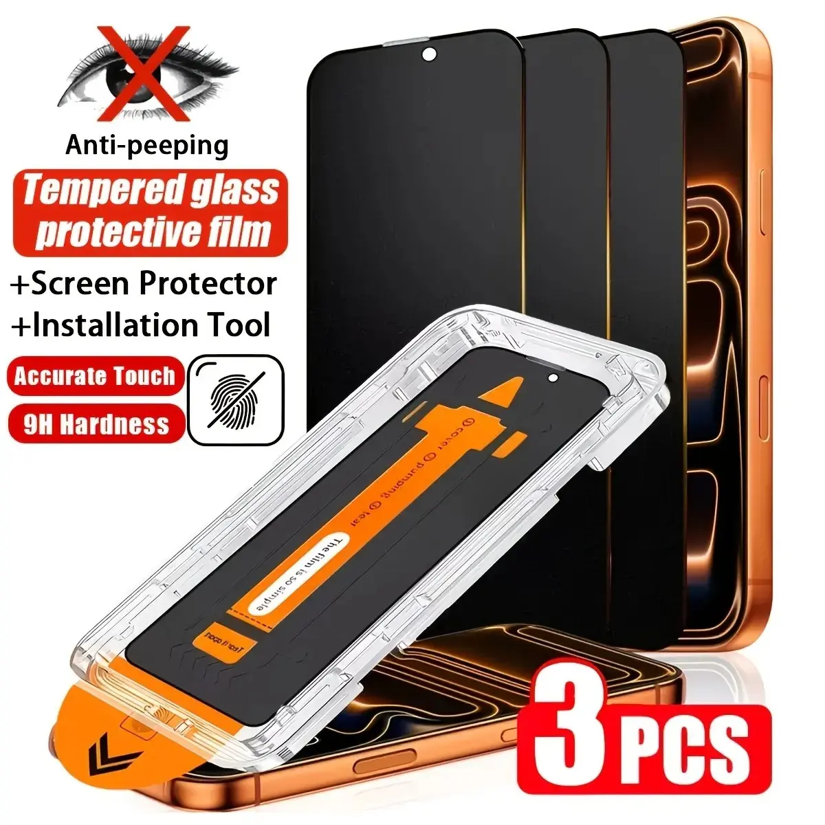 Three-Pack 9h Full Screen Anti-Spy Protective Tempered Glass Film for iPhone X/XS/XR/11/12/13/14/15/16/17 Pro/pro Max, Privacy Protection