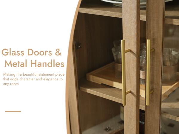 PieDle Furniture 71" Tall Arched Display Cabinet, 5-Tier Bookshelf Modern Farmhouse Arched Bookcase with Glass Doors and Shelves, Wooden Pantry Storage Cabinet for Living Room, Office and Kitchen