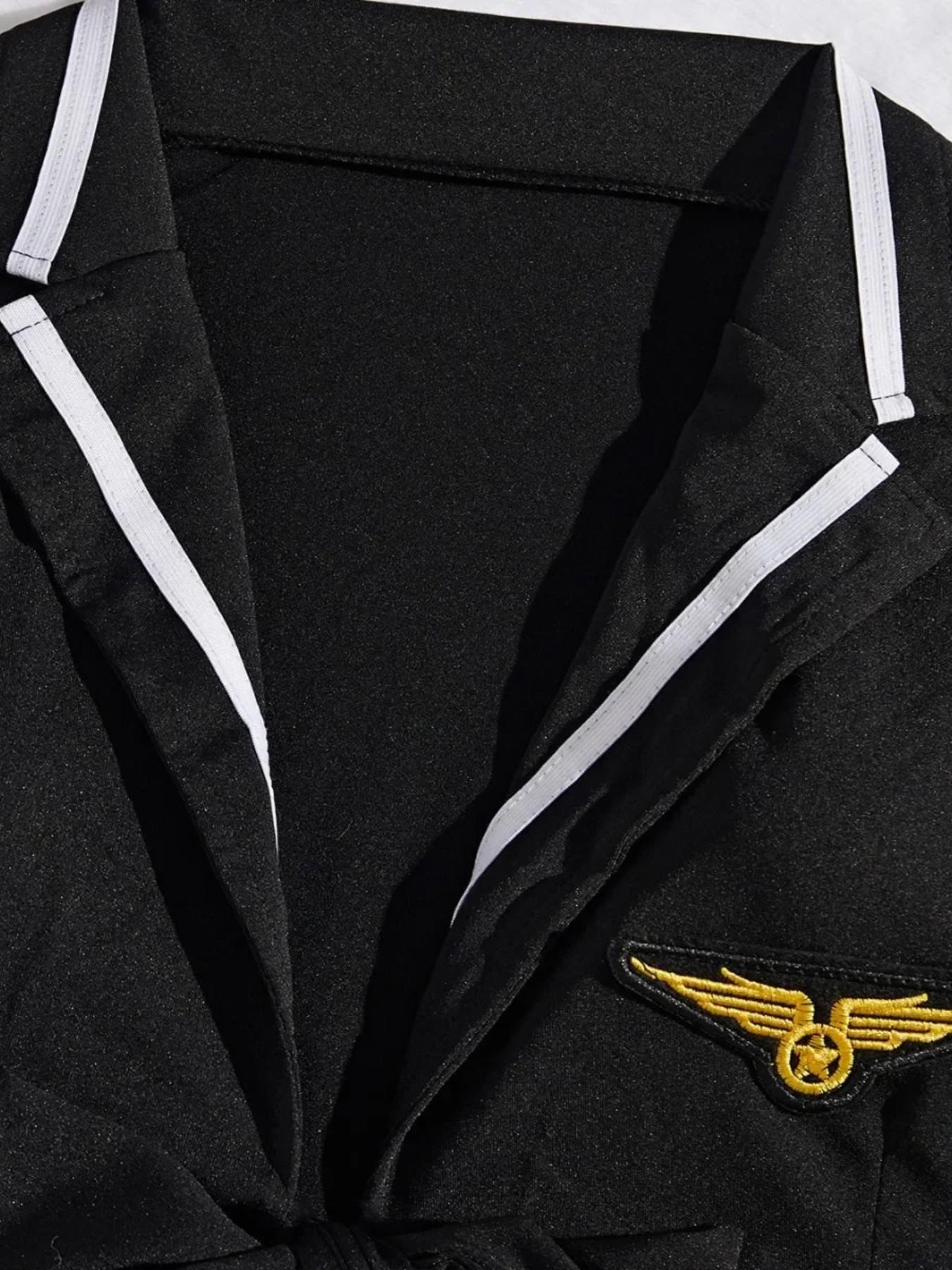 Adult Women's Sexy Police Themed Split Costume, All-Season Slim-Fit Solid Dress Set, Erotic Underwear Top and Skirt Ensemble