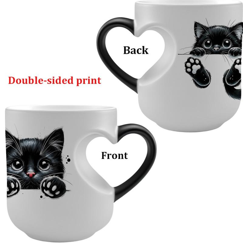 1pc Magic Color-Changing Mug - Thermosensitive Ceramic Cup Changes Color When Hot Drinks Are Added (-Activated), With Cute Black Cat Design, Double-sided print, Hand Wash Only, Reusable Gift for, Tea, Cocoa, 11oz 325ml Funny Mug