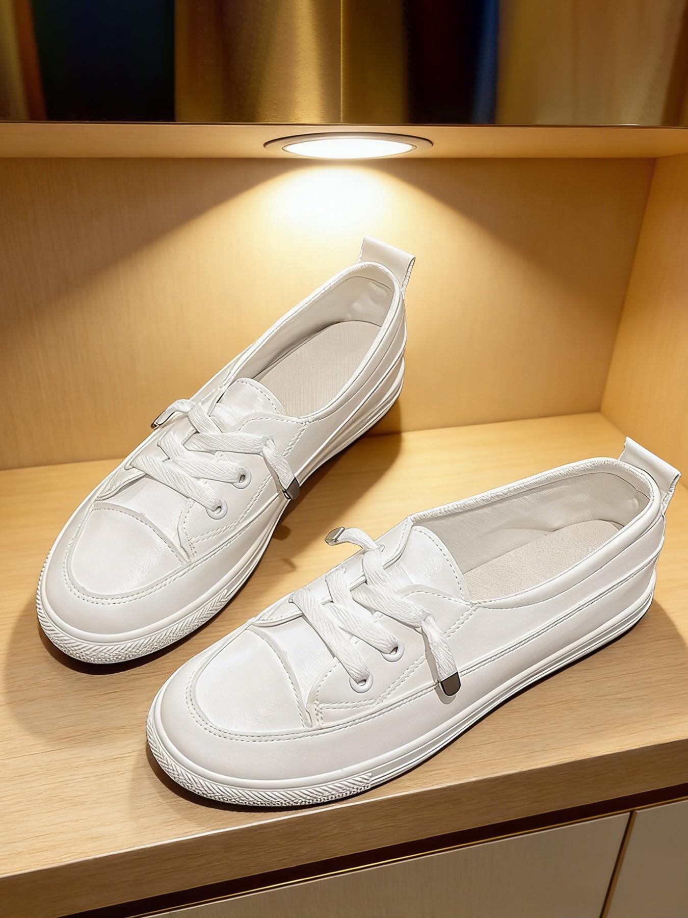 2026 New Slip-On PU Leather Shoes for Women, Breathable Soft Sole Casual Sneakers, Comfortable Low Top Round Toe, Ideal for Students and Nurses