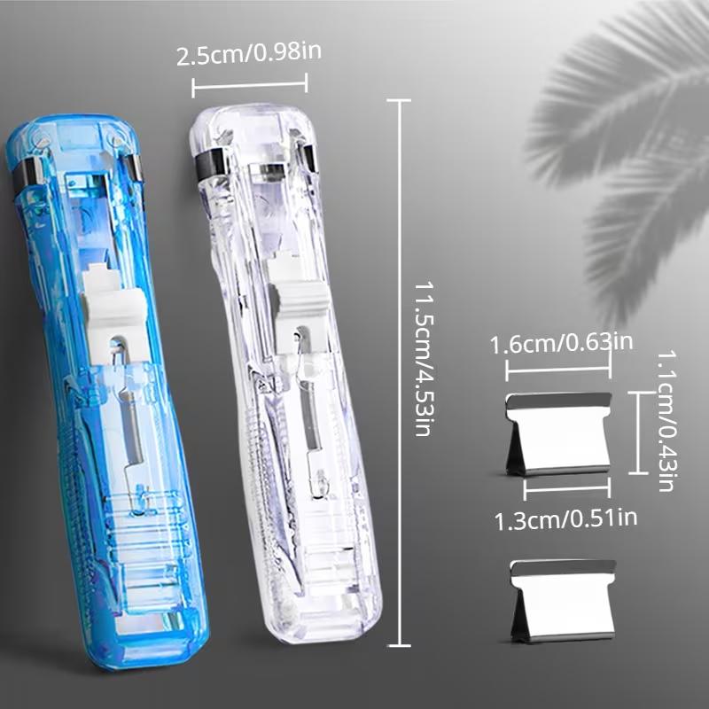 Bookbinding Machine Set with 50 Clips, Transparent Push Pin Binding Tool, No-Hole No-Nail Office Study Material Fastener