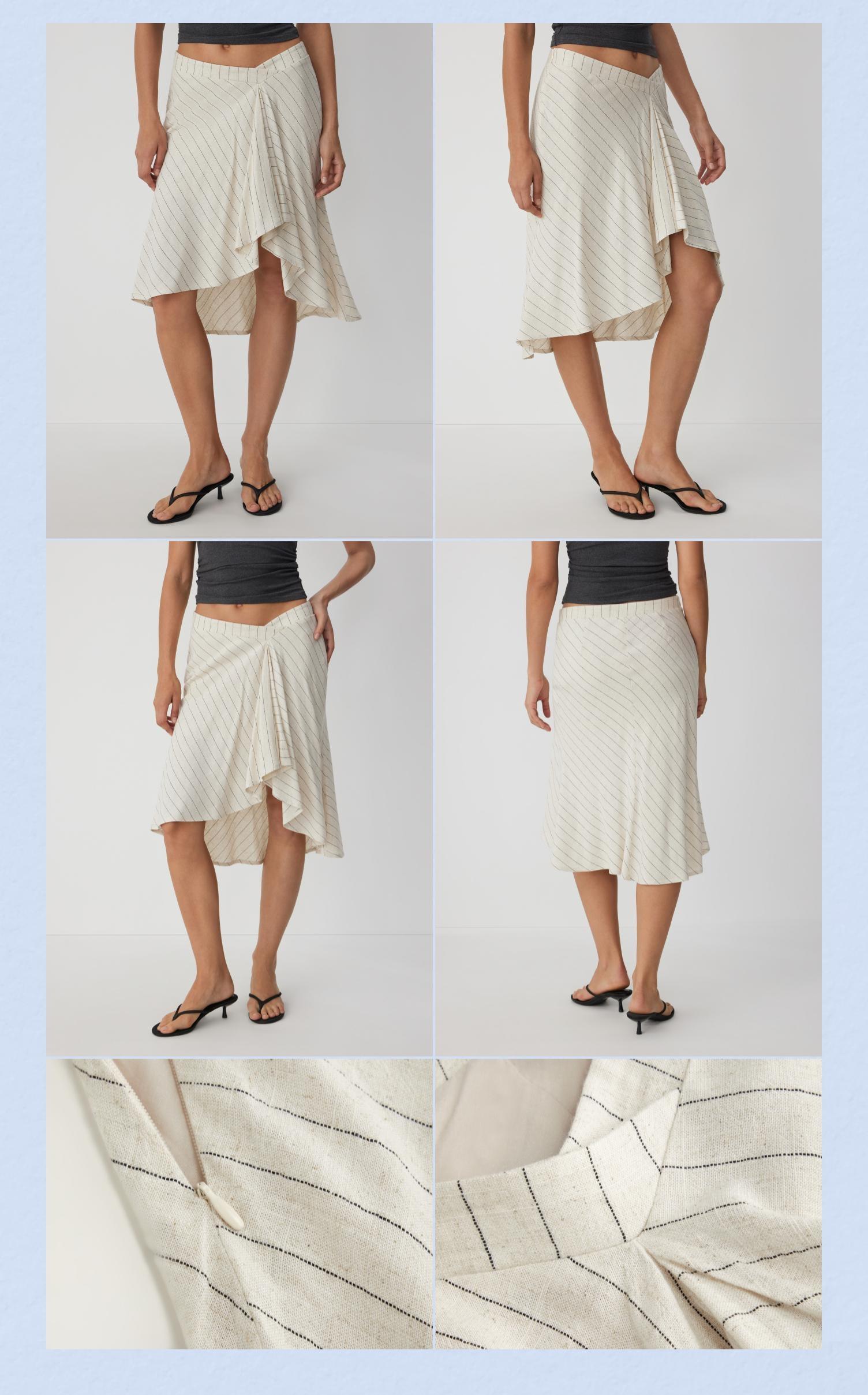 Cider Linen-blend Low Rise Draped Asymmetrical Midi Skirt