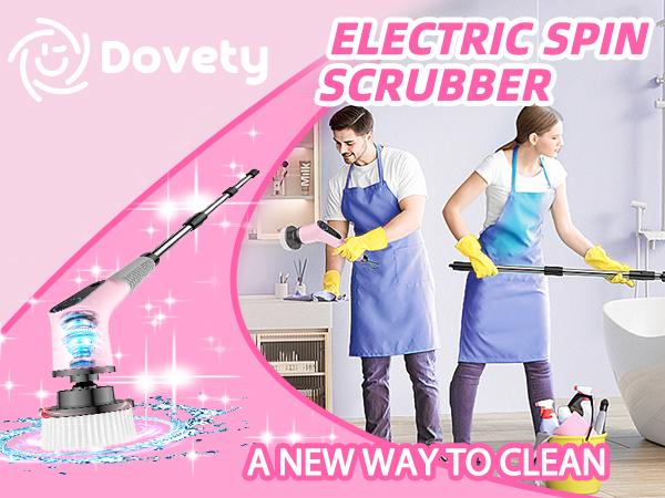 <Dovety> Cleaning Brush Electric Spin Scrubber, Cordless Shower Scrubber, , with 4 Replaceable Brush Heads 3 Adjustable Extension Handle, 2 Adjustable Speeds for Bathroom, Tub, Tile, Floor, Toilet, Household Kitchen Cleaner Supplies Rechargeable