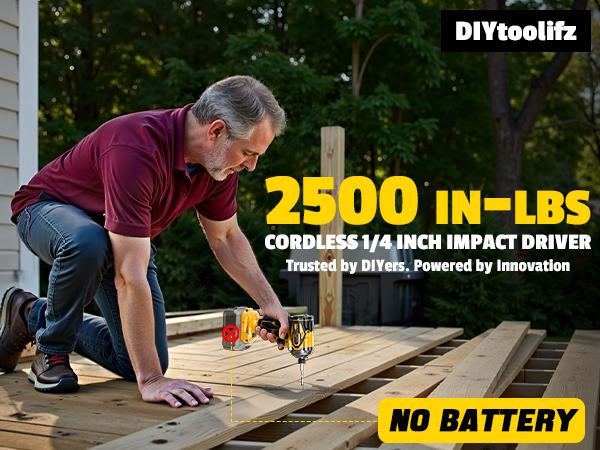 Cordless Impact Driver 1/4" Compatible with Dewalt 20V Battery(Bare Tool!!), 2800In-lbs Brushless Impact Drill, 4 Speed, 3900RPM Compact Driver Tool for Construction & Home
