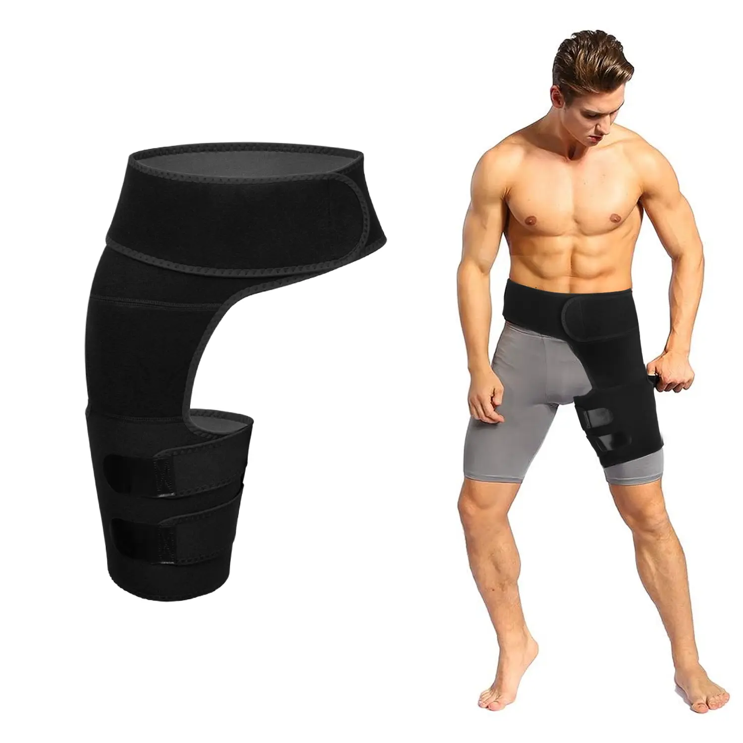 Adjustable Hip Thigh Support Brace Neoprene Hip Groin Compression Wrap Stabilizer for Sports Workout Running Fitness