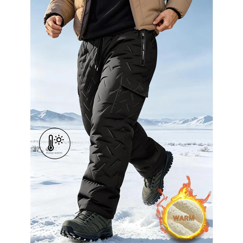 Men's Fleece Loose Cargo Pants, Warm Winter Trousers with Zipper & Side Pockets, Outdoor Streetwear for Hiking, Snow & Everyday Wear