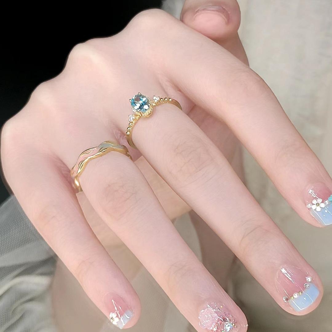 Inspiration Diamond studded aquamarine oval rings for women  fashion light luxury small blue ring party fine jewelry gift