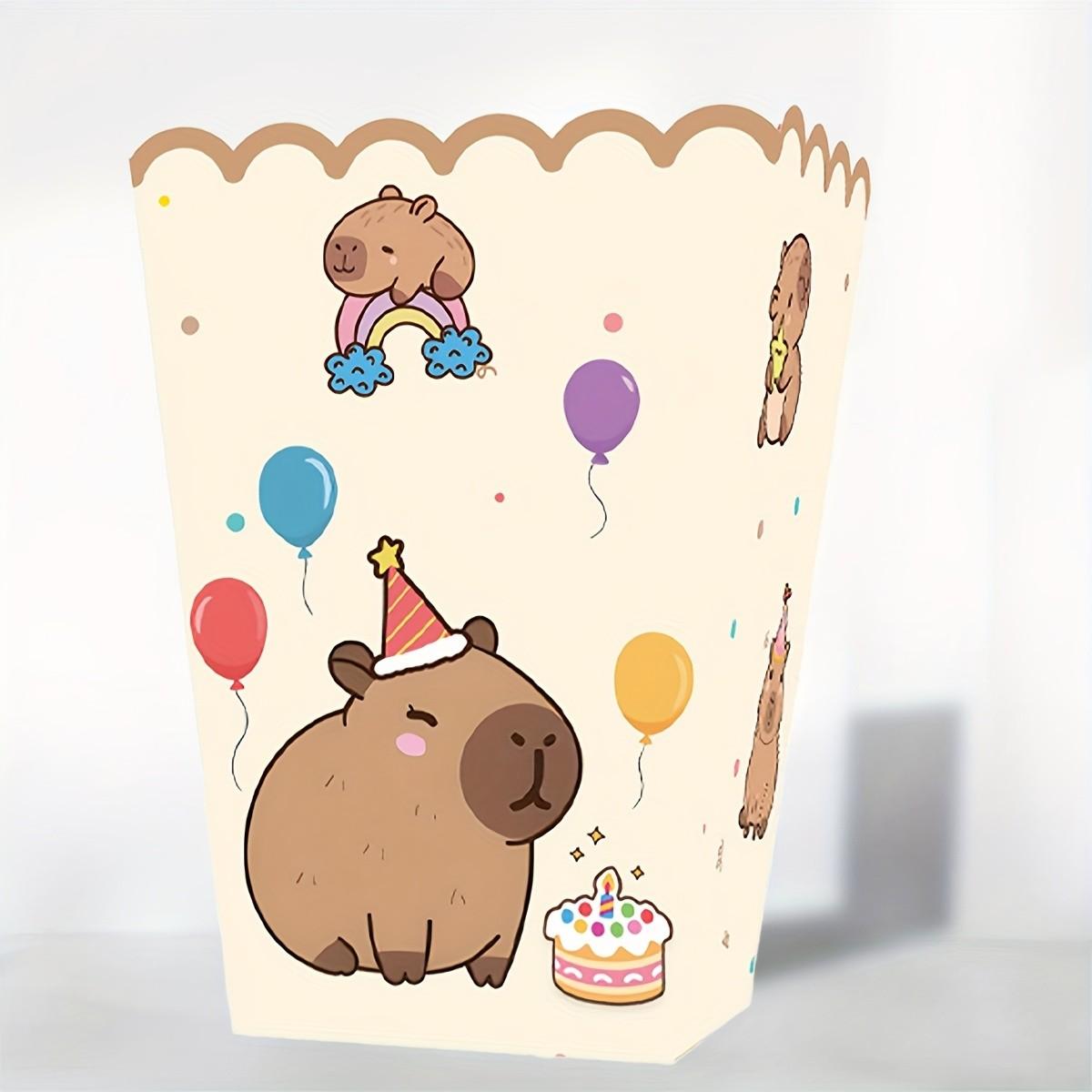 6 Piece Capybara Popcorn Boxes, Striped Paper Bags, Party Bags, Candy Boxes, Perfect for Theme Celebrations, Elegant Party Decor