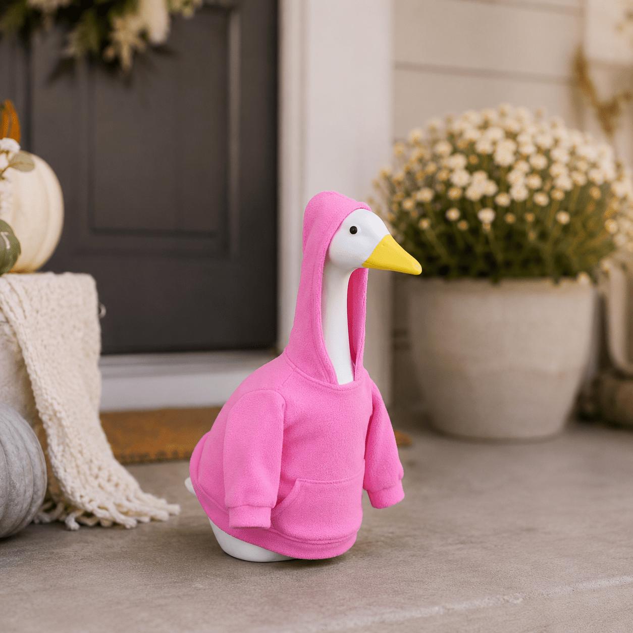23.0inch Lawn Goose Hoodie Set (Clothing Only), Pink Flannel Hooded Sweatshirt with Pocket, Porch Goose Statue Costume, Yard Lawn Decoration Duck Set, Holiday Christmas Decoration Gift (Goose Not Included)