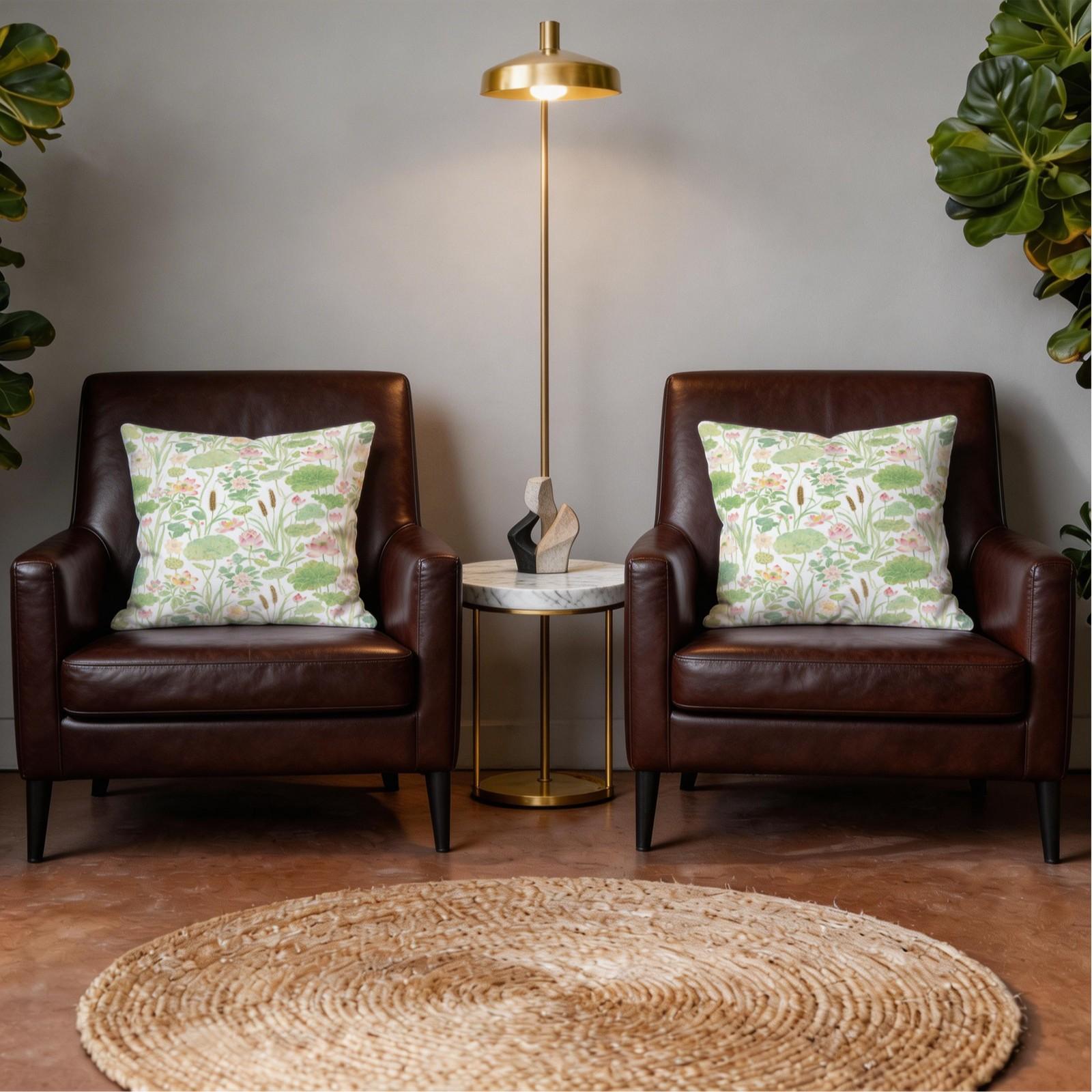 1 Piece Watercolor Lotus Pond Throw Pillow, HD Digital Printed Decorative Cushion, Aesthetic Boho Accent Pillow with Zipper Closure for Sofa Couch Bed Living Room Home Decor