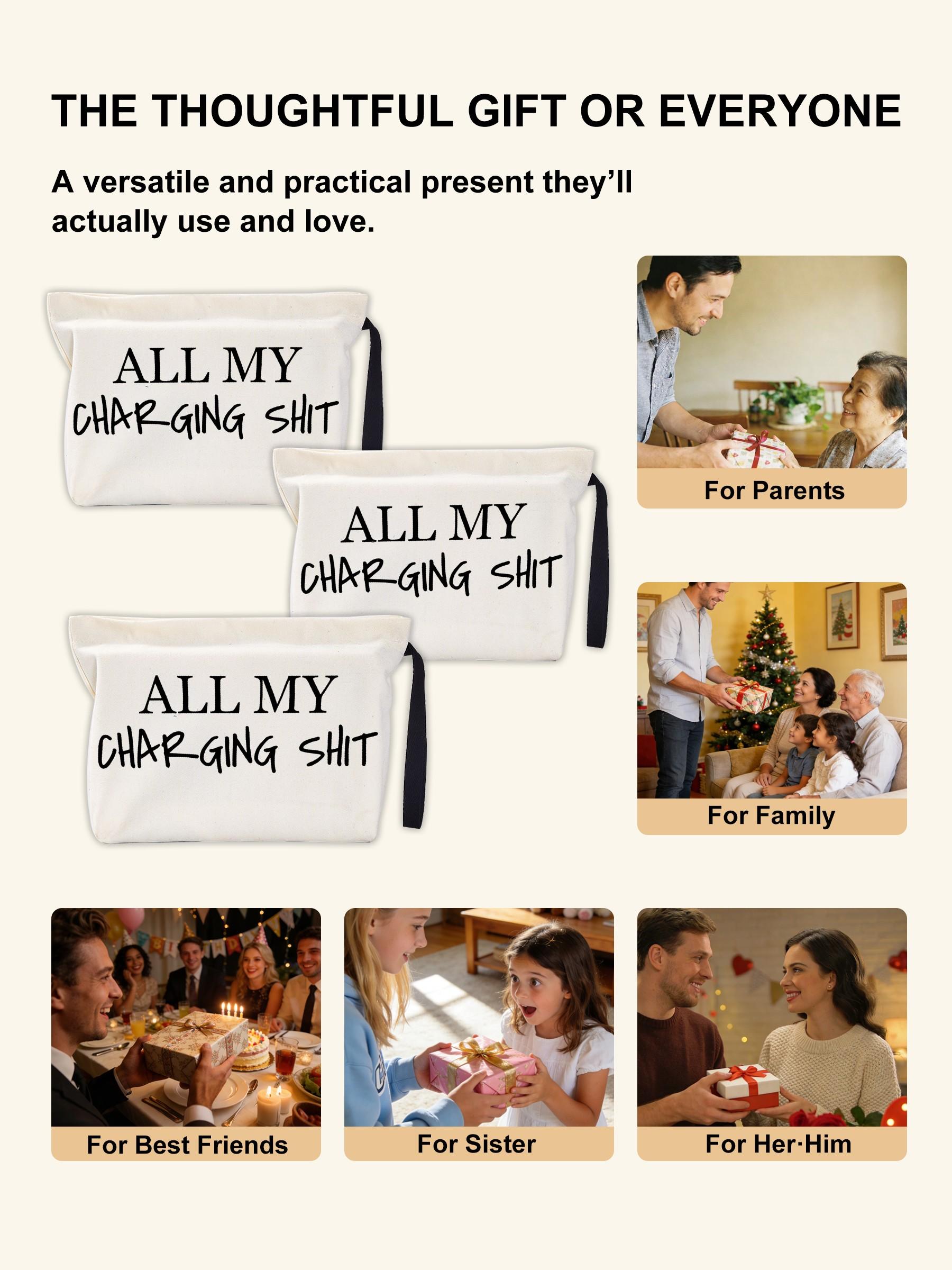 “All My Charging Shit Canvas Pouch – Versatile Storage for Charging Cables, Adapters, Cosmetics, Snacks, Small Tools & Miscellaneous Essentials | Thoughtful Gift for Friends, Colleagues, Partners, Self, Loved Ones | Perfect for Birthdays, Christmas, Valen