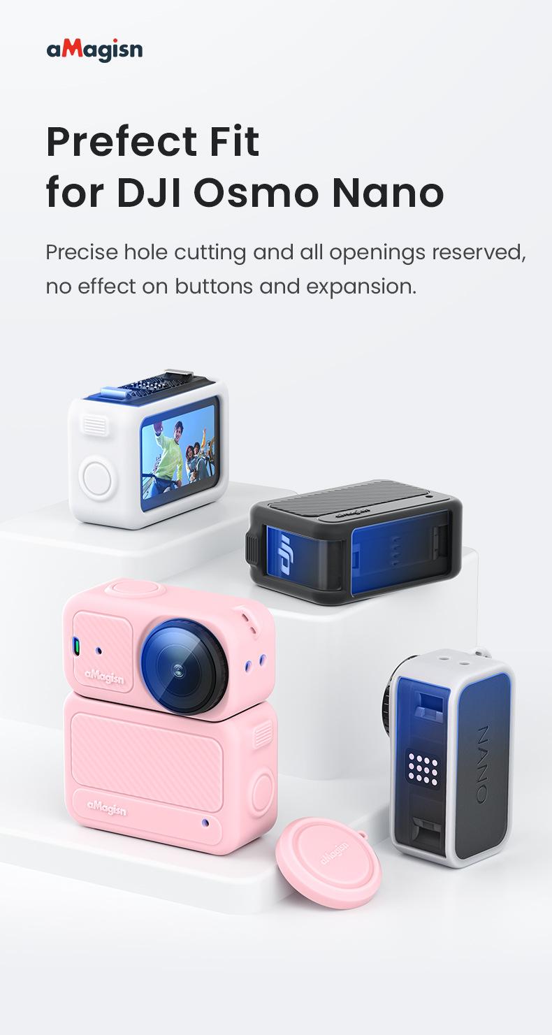 for Osmo Nano Silicone Protective Case, Black/Pink/Grey, Perfect Camera Accessories for Holiday Travel and Outdoor Sport, Camera Screen and Lens Protector | Convenient Installation | Full Protection | Free Lens Cap Anti-Lost Lanyard & Wrist Strap