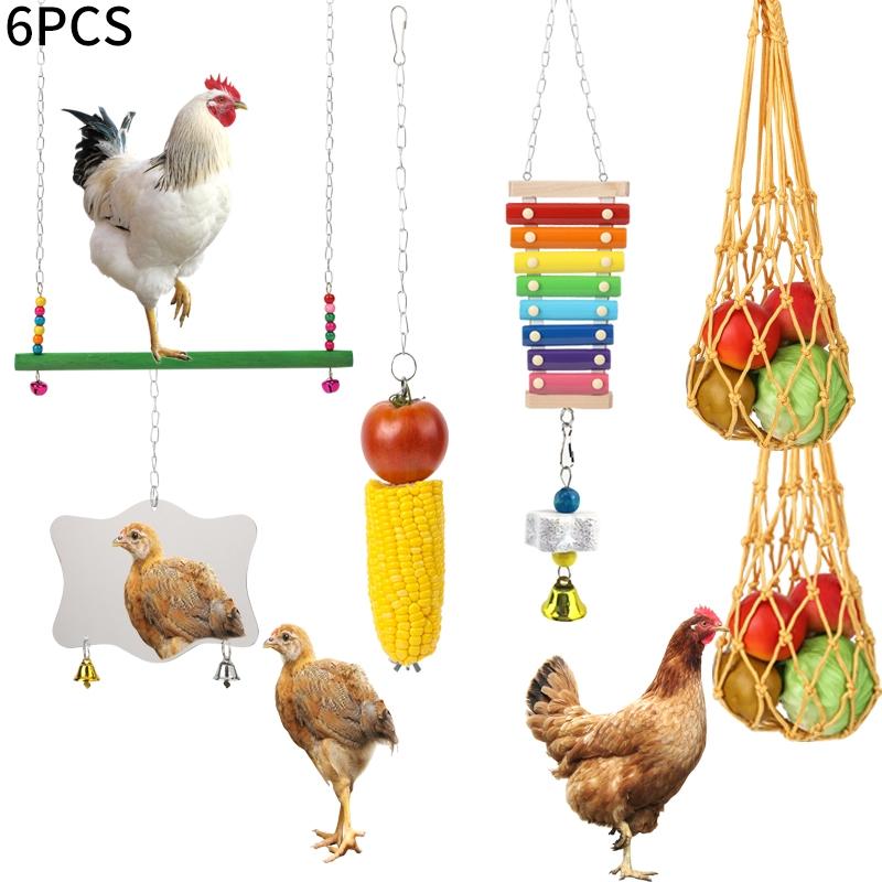 Random Color Chicken Swing & Feeder Net, Chicken Swing & Feeder Net Wood Bird Grinding Teeth Toy, Farm Animal & Poultry Supplies