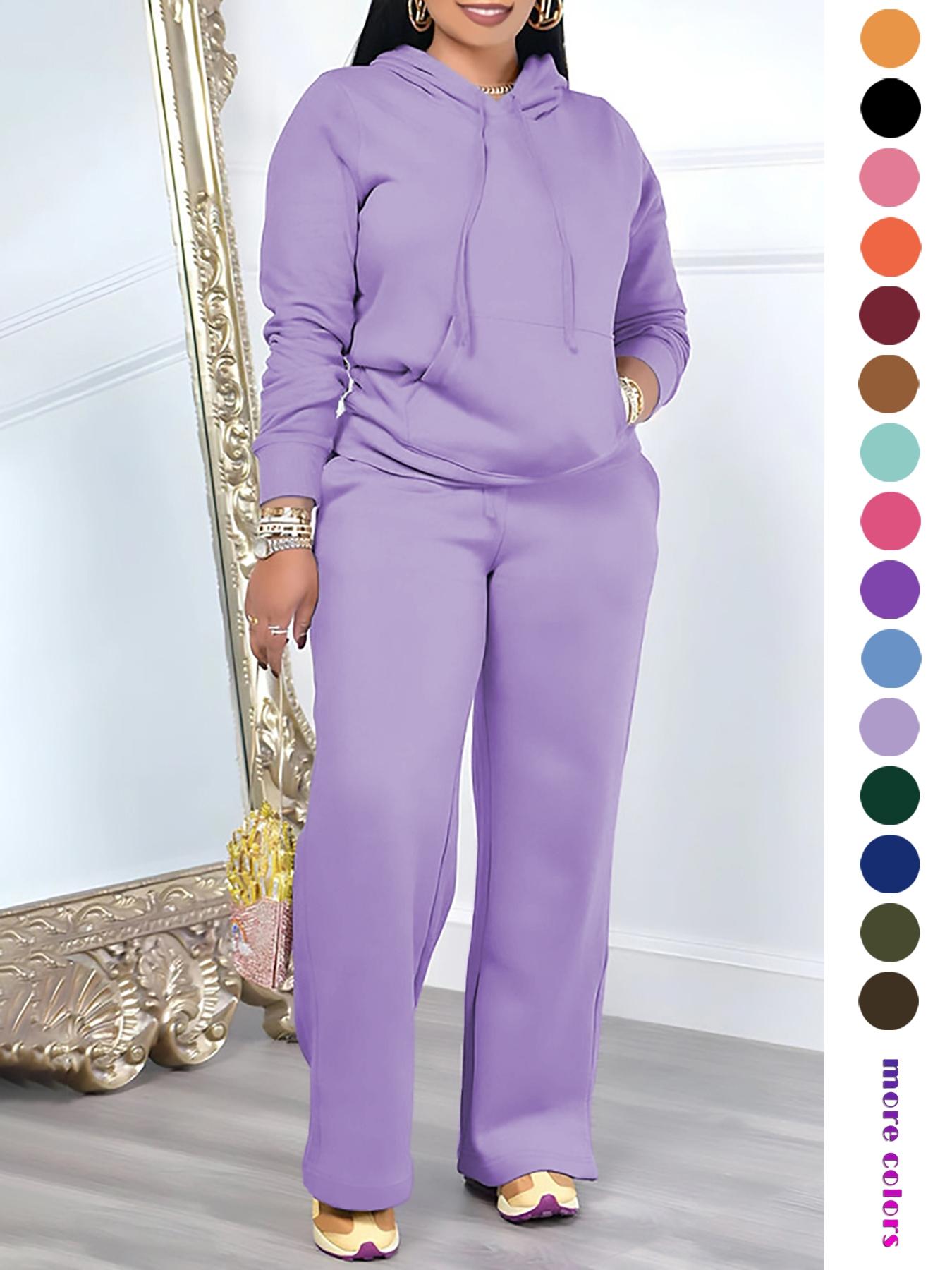 Two-Piece Set&nbsp;Women's Solid Drawstring Hoodie & High Waist Pants Set, Casual Long Sleeve Pocket Hooded Sweatshirt & Straight Leg Trousers for Spring & Fall, Ladies' Clothes for Daily Wear