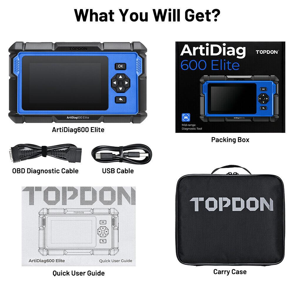 TOPDON ArtiDiag600 Elite OBD2 Scanner Full-System Car Diagnostic Tool, 13 Maintenance Services, FCA AutoAuth, Automotive Scan Tool with CAN-FD, 2-Years of Free Updates