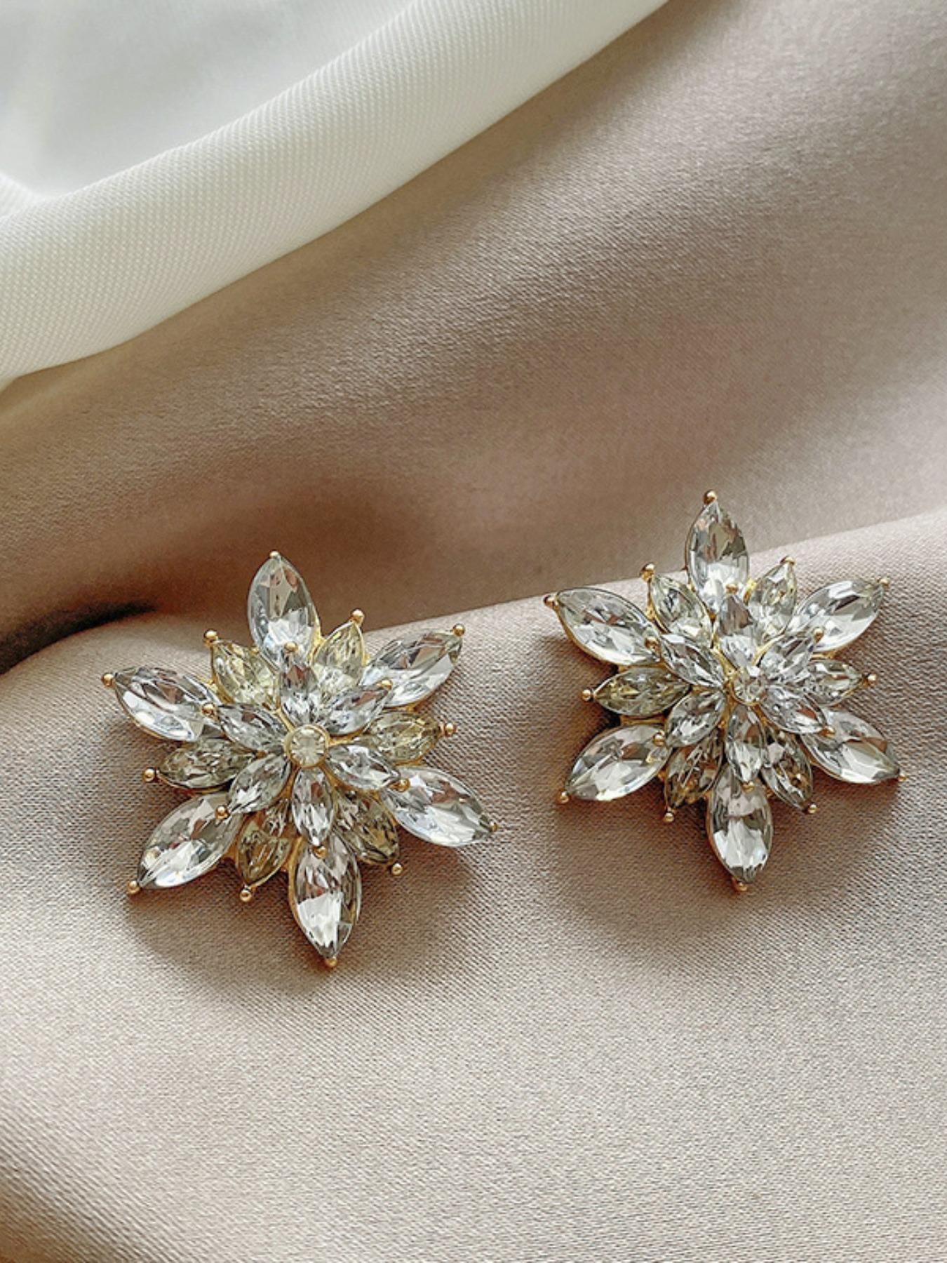 Trendy Fashion Rhinestone Snowflake Earrings, Elegant Party Jewelry for Women, Stylish Ear Rings for Special Occasions
