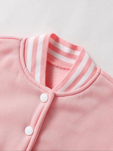 Girls Halloween Christmas Short Baseball Jacket Coat, Striped Trim Jacket, Casual Sports School Uniform, Elastic Fabric, Youth Streetwear, Fall Winter