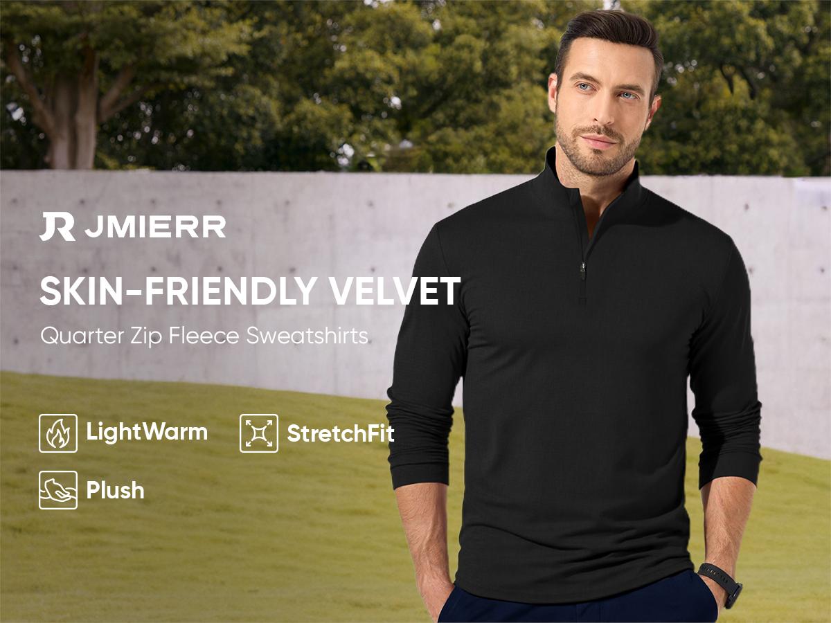 JMIERR Men's 2026 Casual Quarter Zip Pullover Sweatshirts Stretch Fall Polo Plush Long Sleeve Shirt Comfy Underwear