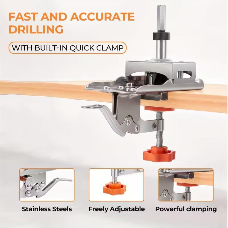 Stainless Steel Hinge Locator Drill Bit Set, Quick-Release Design & Precision Drilling Guide for Cabinets/kitchens/furniture