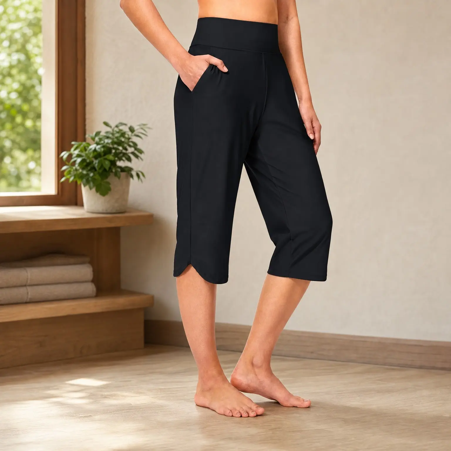 Women's 18" High Waisted Swim Capri Pants with Pockets - UPF 50+ Modest Long Board Shorts No Liner(Gift)