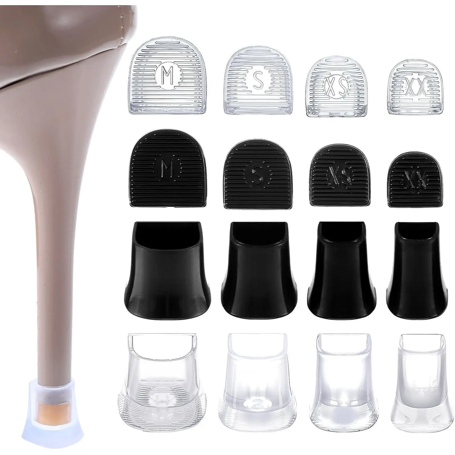 8 Pairs Heel Caps for High Heels, 4 Sizes Heel Stoppers Heel Protectors Anti-Slip Noise Reducing, Heel Replacement Tips Black and Transparent for Women Wedding, Grass, Wetlands Outdoor Events