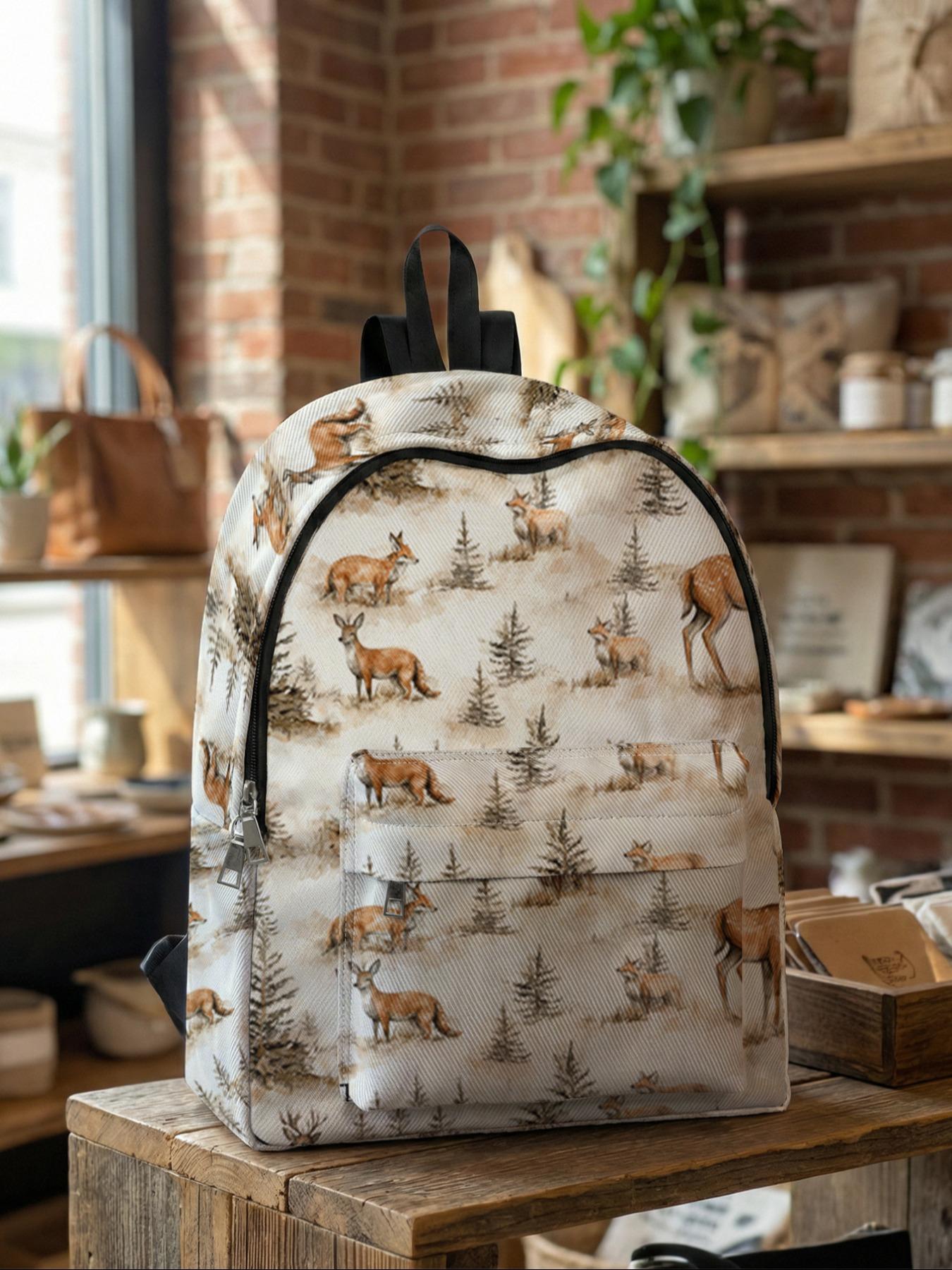 Deer Print Backpack, Fun Design, Fashionable Look, Spacious Storage, Ideal for School, Travel, Business Trips, All Seasons Use